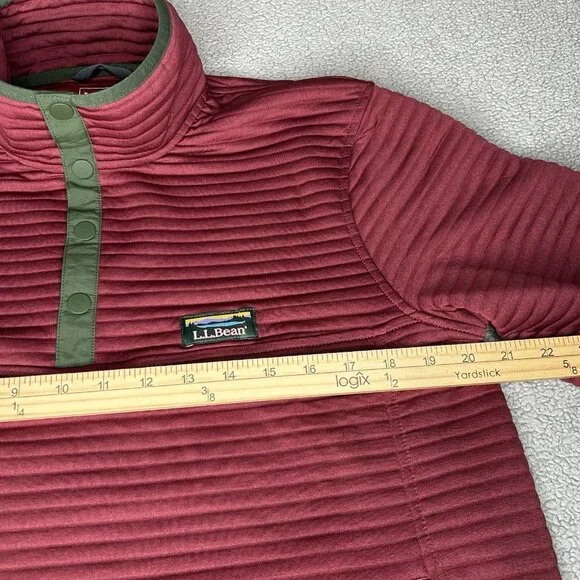 L.L. Bean Pullover Mens Medium Airlight Knit Red Textured Snap Mock Neck Casual - Picture 7 of 11
